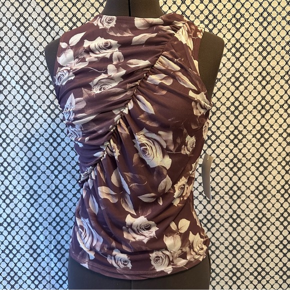 Rebellious Dreamer Tops - Floral Mesh Purple Rose Floral Print Size Medium Feminine Whimsy